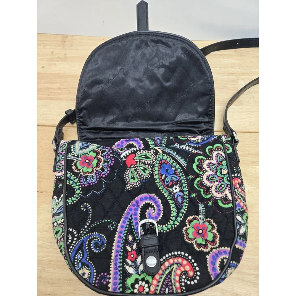 Vera Bradley Slim Saddle Bag Kiev Paisley Black